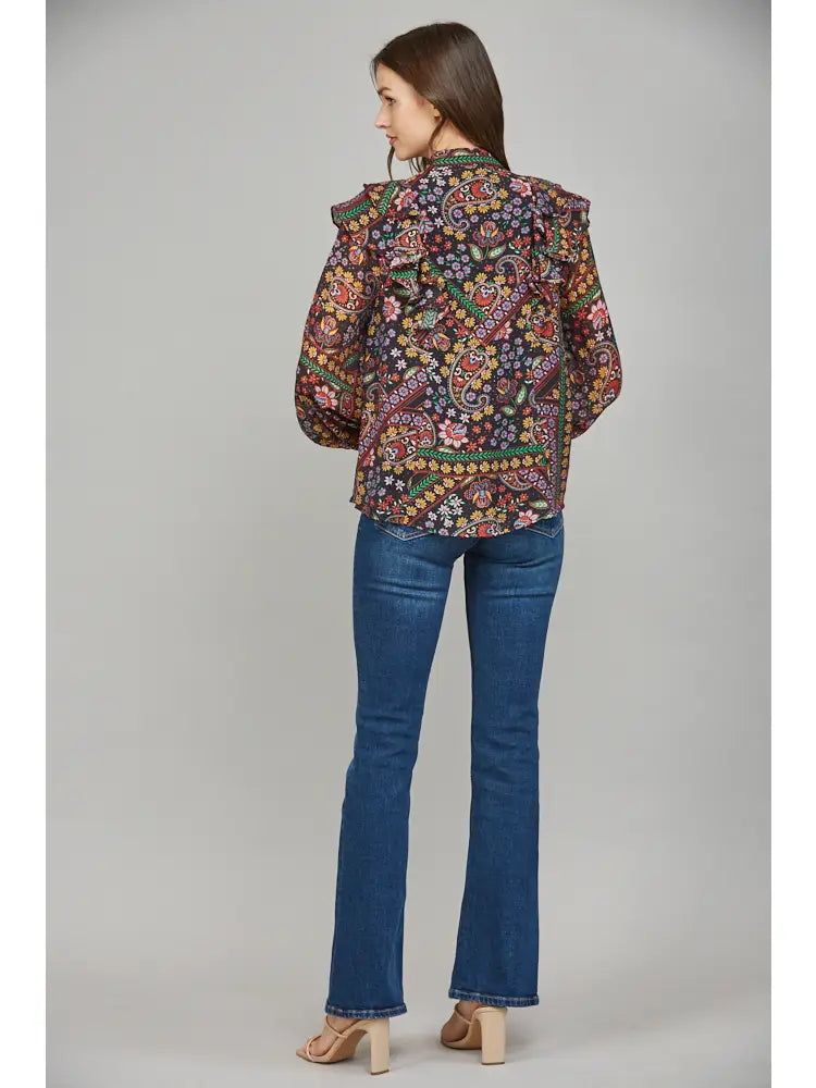 RUFFLE DETAIL STAND COLLAR BLOUSE