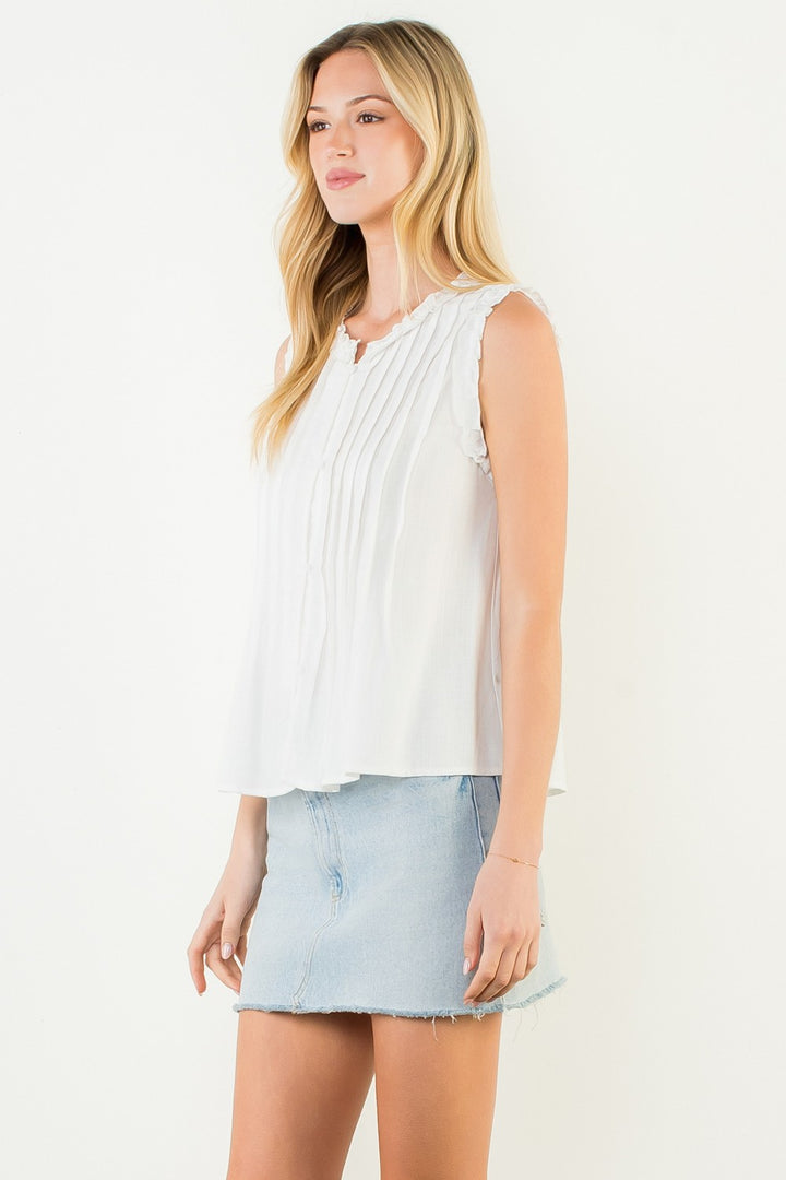 SLEEVELESS RUFFLE DETAIL TOP