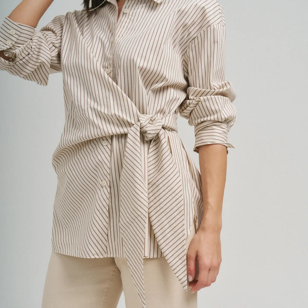 SIDE TIE DETAILED STRIPE SHIRT TOP