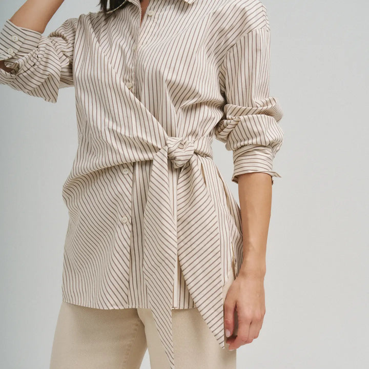 SIDE TIE DETAILED STRIPE SHIRT TOP