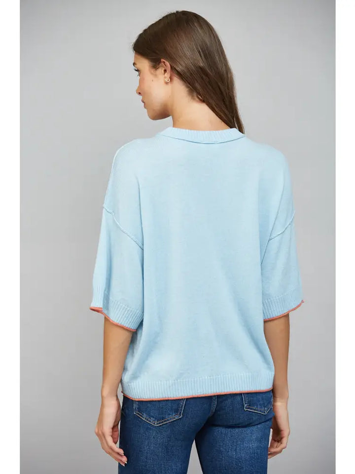 SHORT SLEEVE CASHMERE BLEND SWEATER
