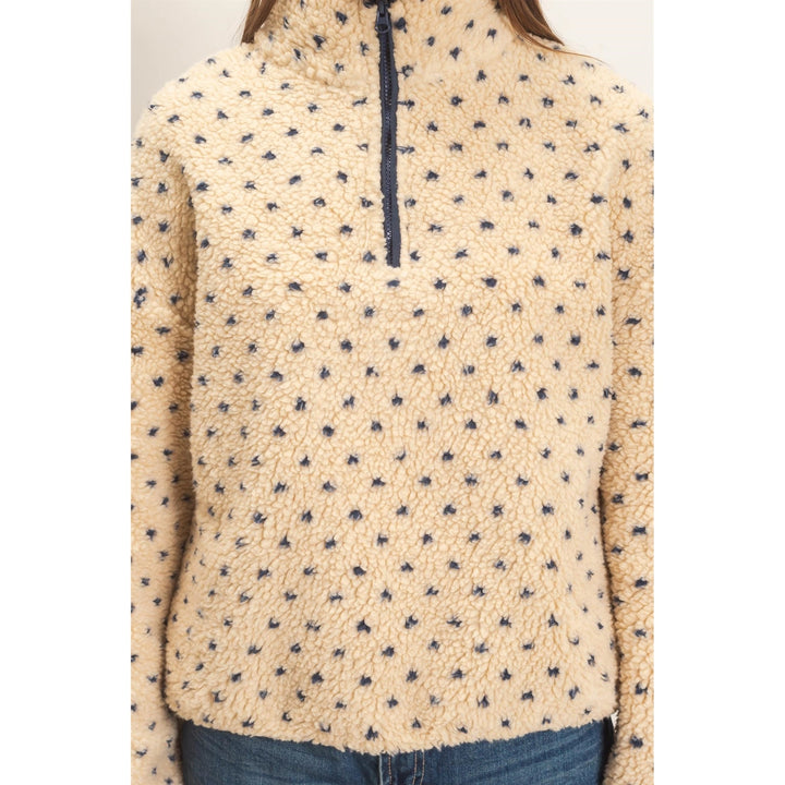 POLKA DOT SHERPA HALF-ZIP PULLOVER
