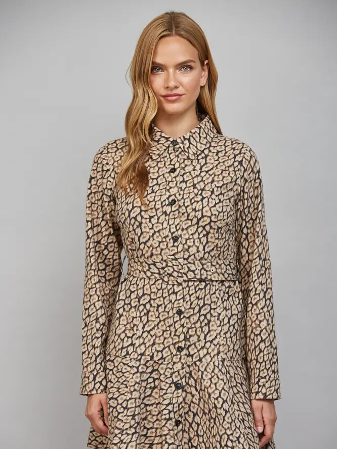 ANIMAL PRINT BELTED SHIRT DRESS