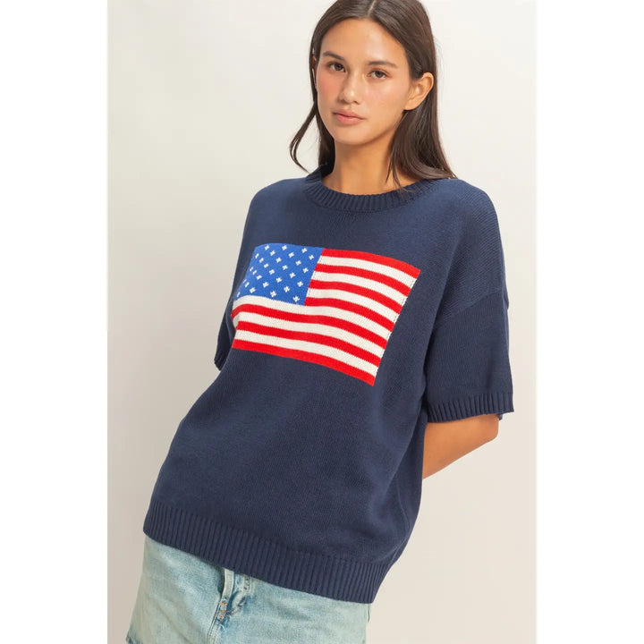AMERICAN FLAG KNIT TOP