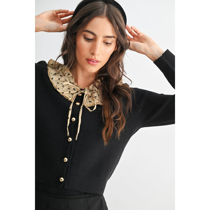 BUTTON-DOWN CARDIGAN WITH RUFFLED COLLAR