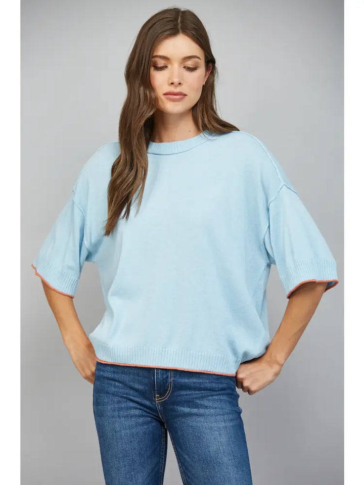 SHORT SLEEVE CASHMERE BLEND SWEATER
