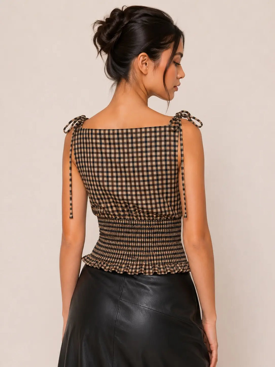 BOW TIED SHOULDER SMOCKY WAIST TOP