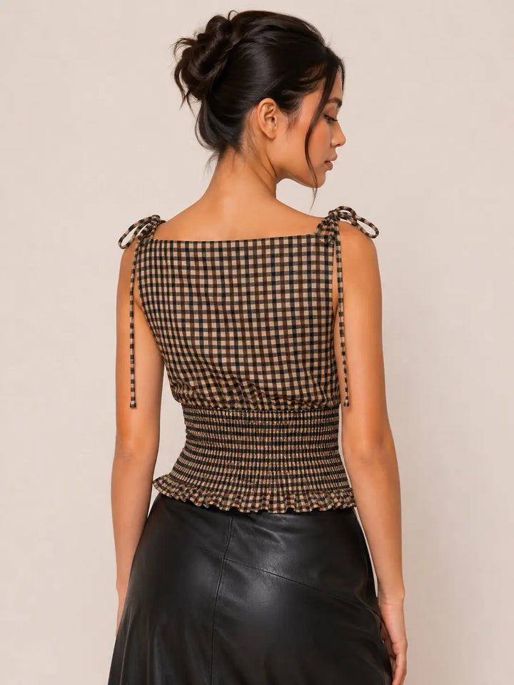 BOW TIED SHOULDER SMOCKY WAIST TOP