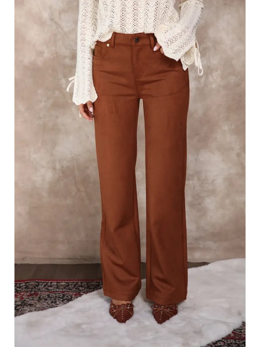 FAUX SUEDE STRAIGHT LEG 5 POCKETS PANTS
