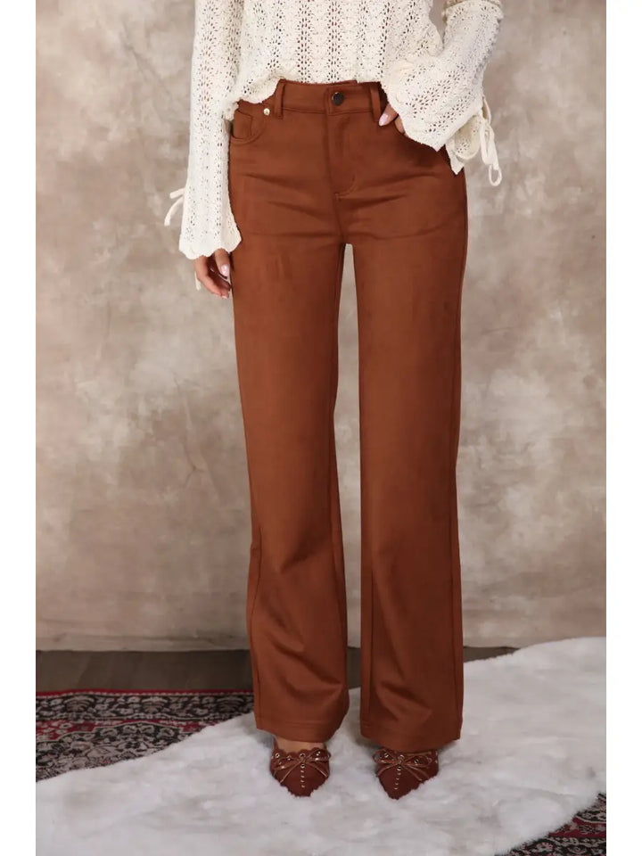FAUX SUEDE STRAIGHT LEG 5 POCKETS PANTS