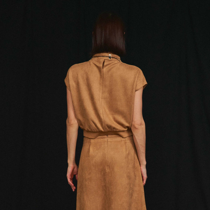 MOCK NECK STRETCH SUEDE TOP &amp; SKIRT SET