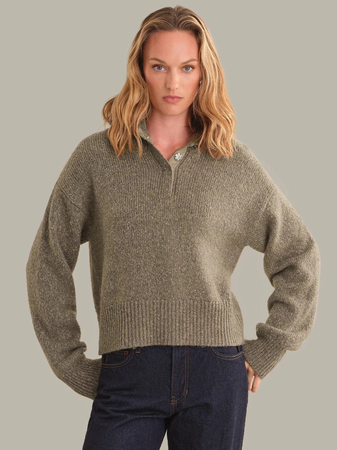 BOXY SNAP FRONT HENLEY