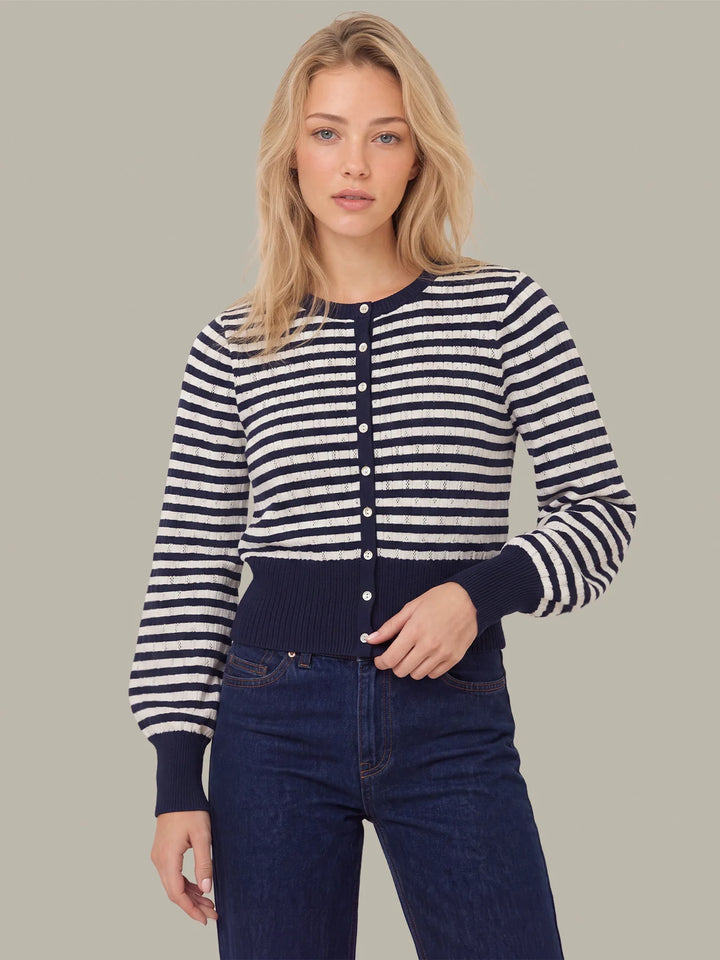 BECKETT STRIPED POINTELLE CARDIGAN