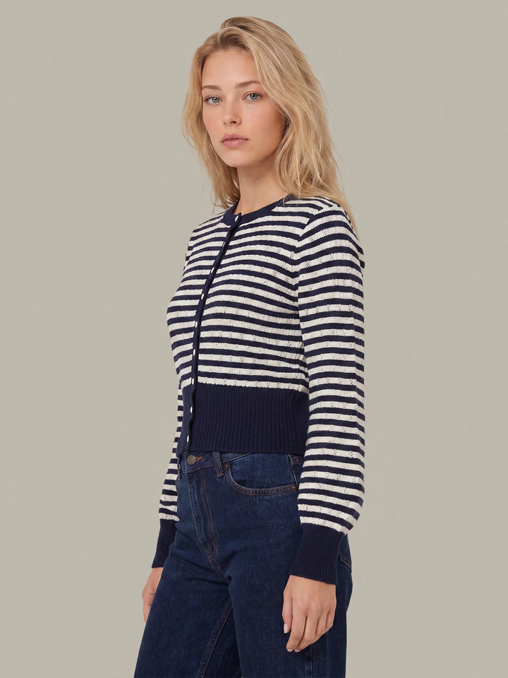 BECKETT STRIPED POINTELLE CARDIGAN