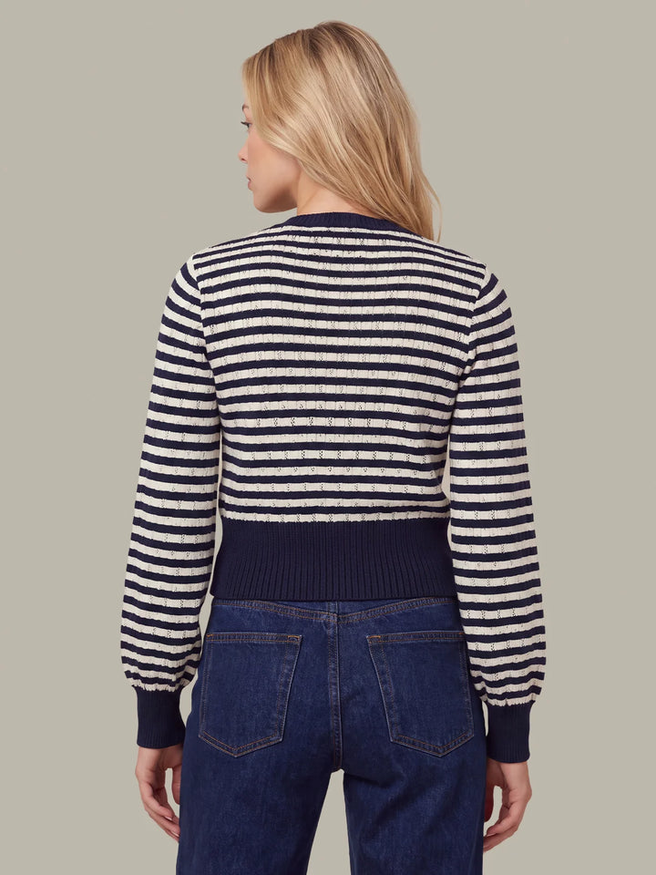 BECKETT STRIPED POINTELLE CARDIGAN