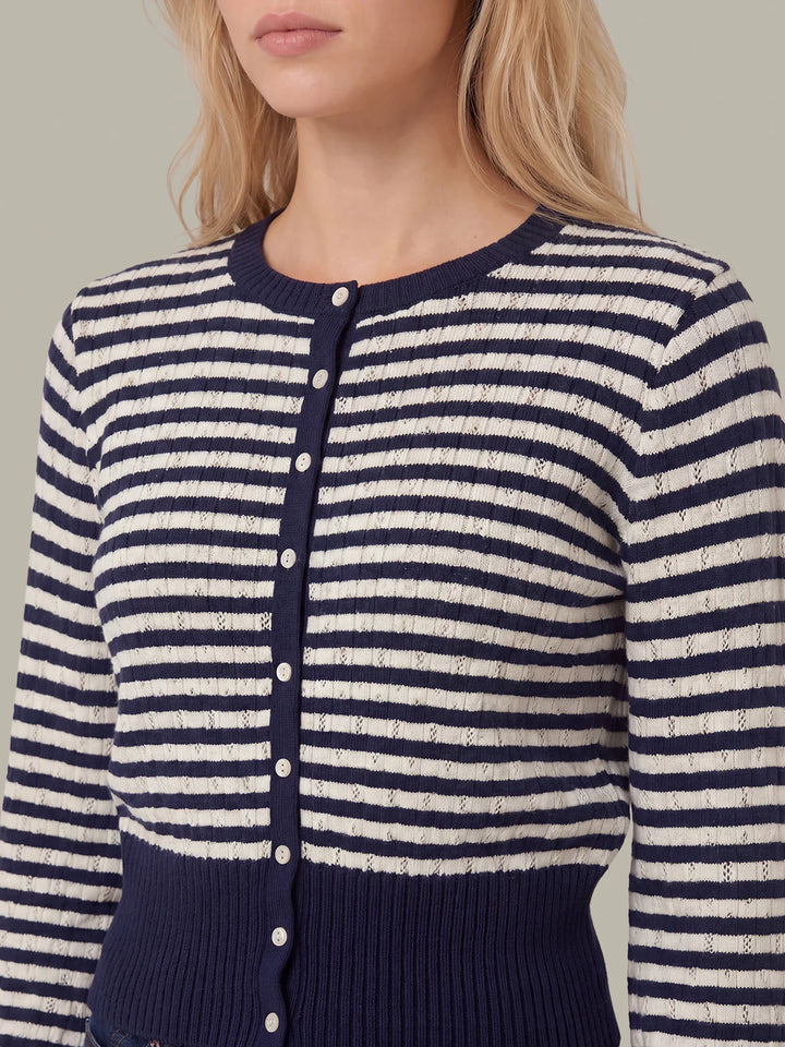 BECKETT STRIPED POINTELLE CARDIGAN