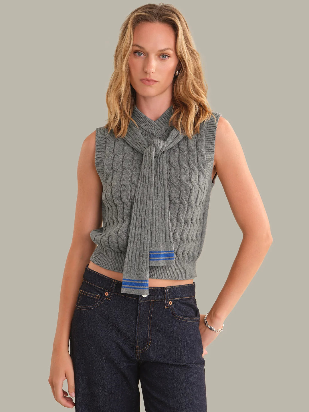 MARTHA FAUX OVER THE SHOULDER CABLE SHELL