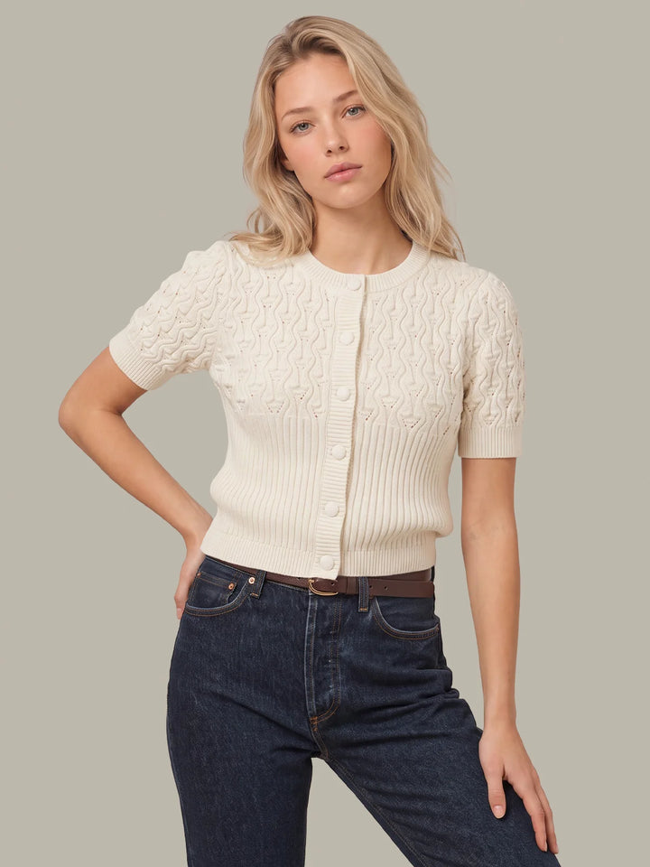 CICI BOBBLE KNIT SHORT SLEEVE CARDIGAN