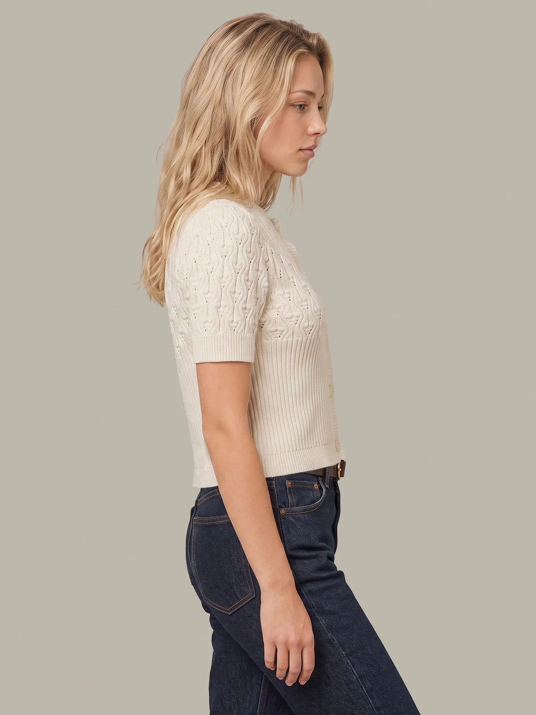CICI BOBBLE KNIT SHORT SLEEVE CARDIGAN