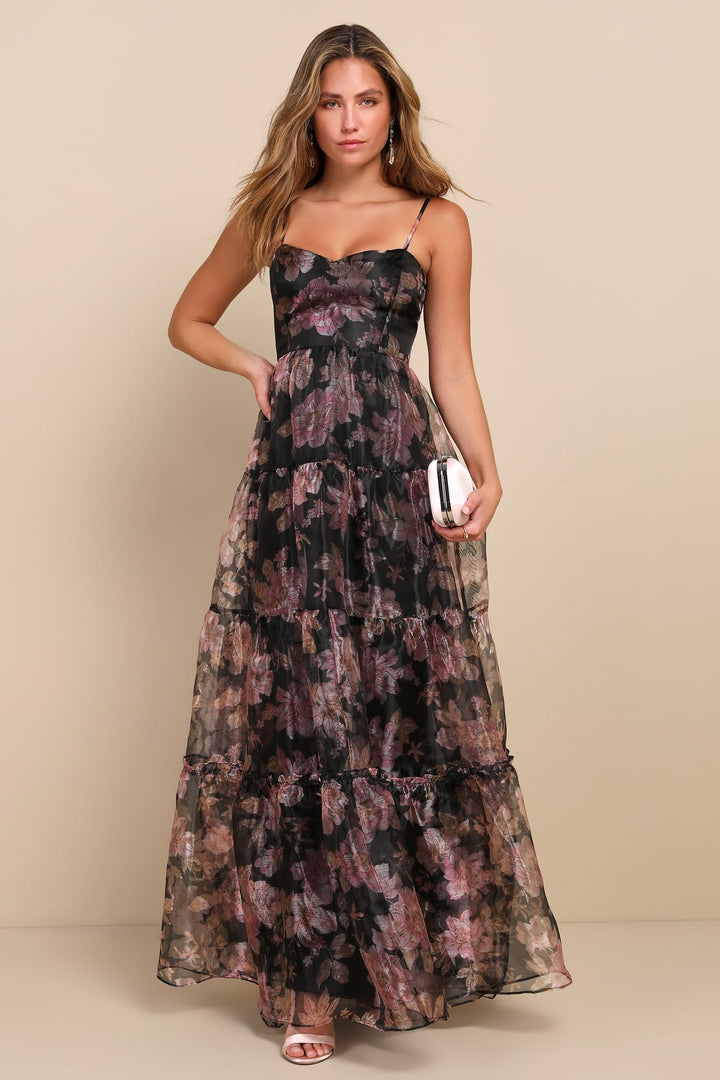 CALISSA TIERED ORGANZA MAXI DRESS