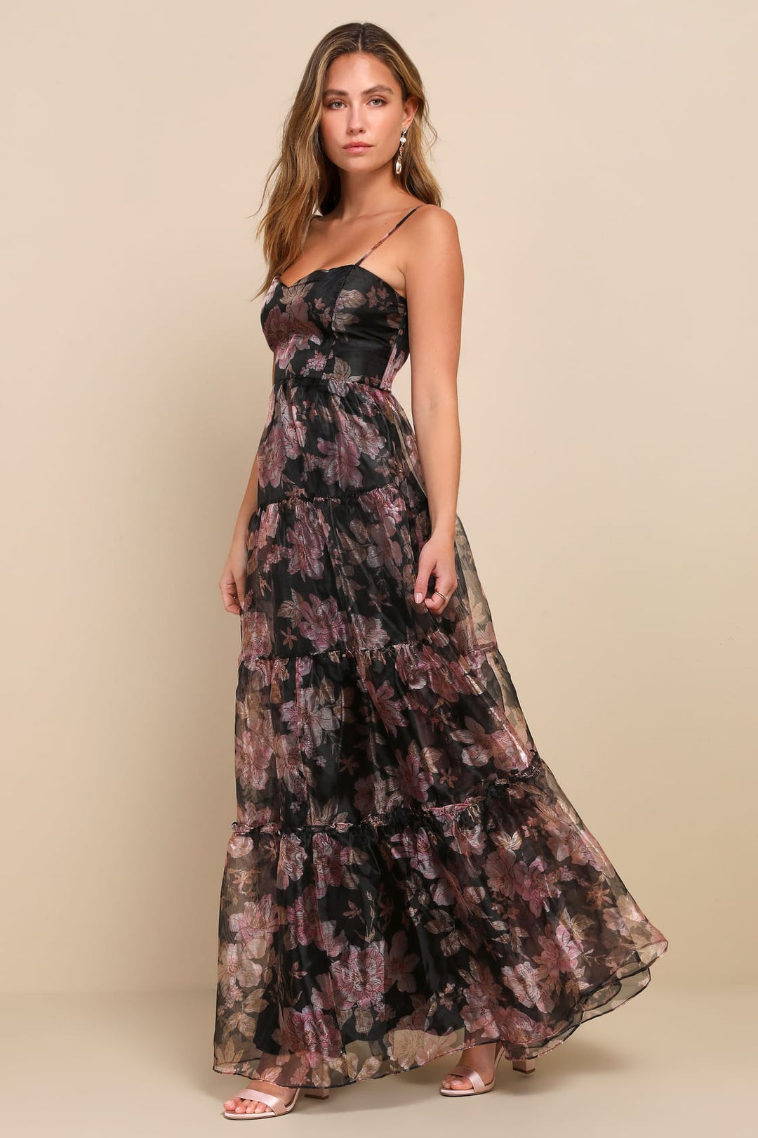 CALISSA TIERED ORGANZA MAXI DRESS