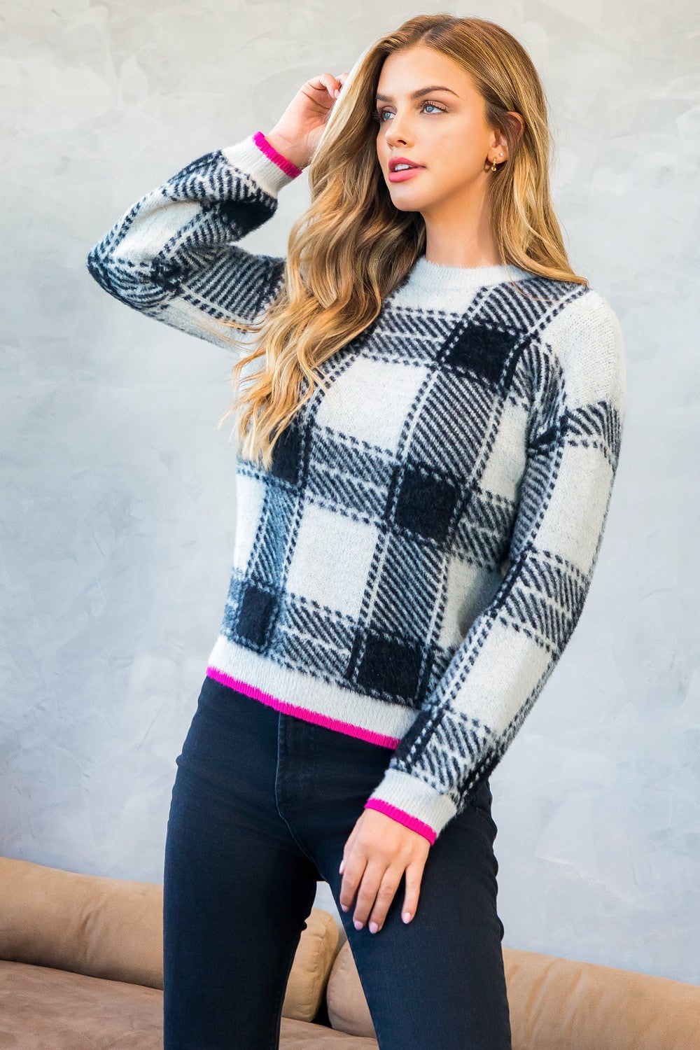 MOHAIR PLAID SWEATER