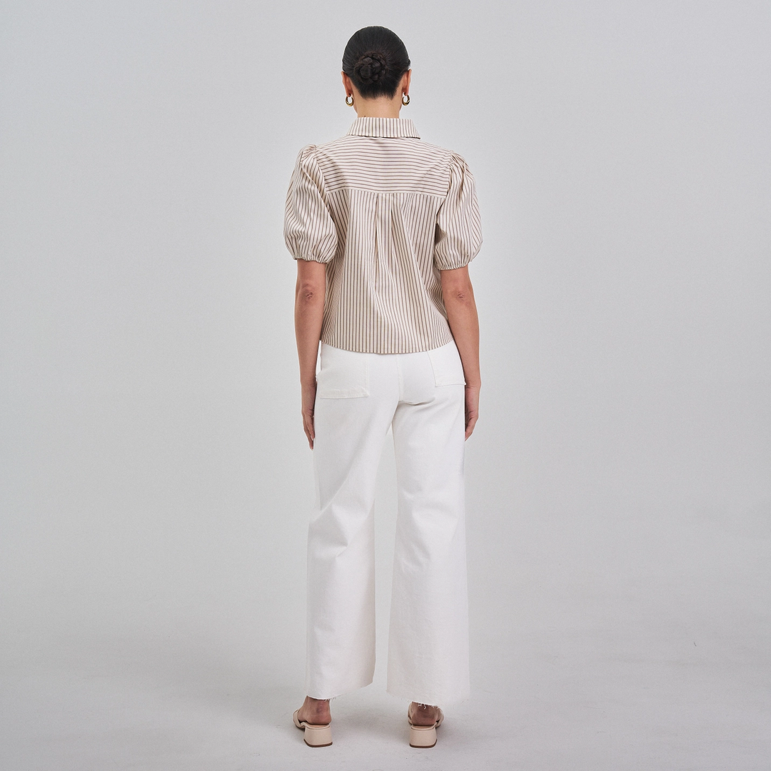 SATIN BOW DETAILED BUTTON DOWN SHIRT TOP