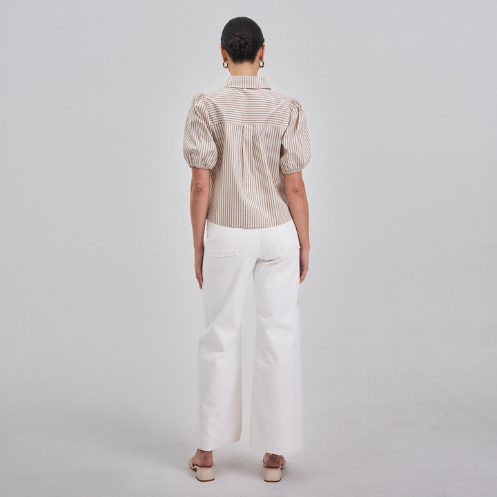 SATIN BOW DETAILED BUTTON DOWN SHIRT TOP