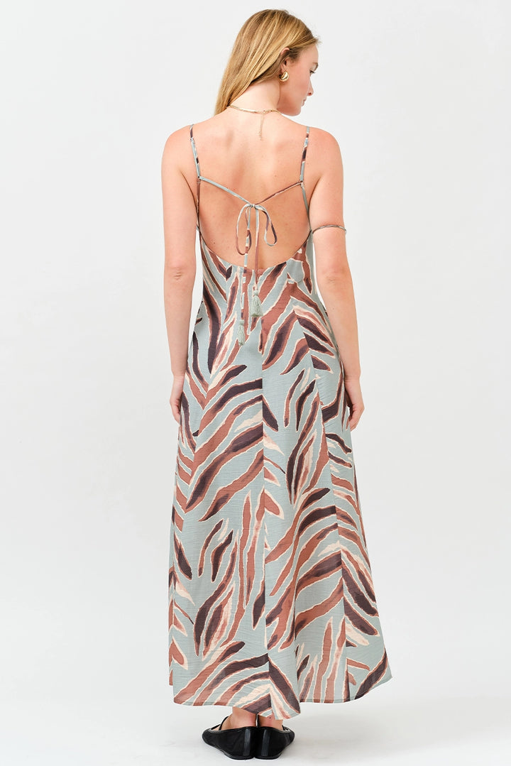 PRINTED OPEN BACK MAXI DRESS