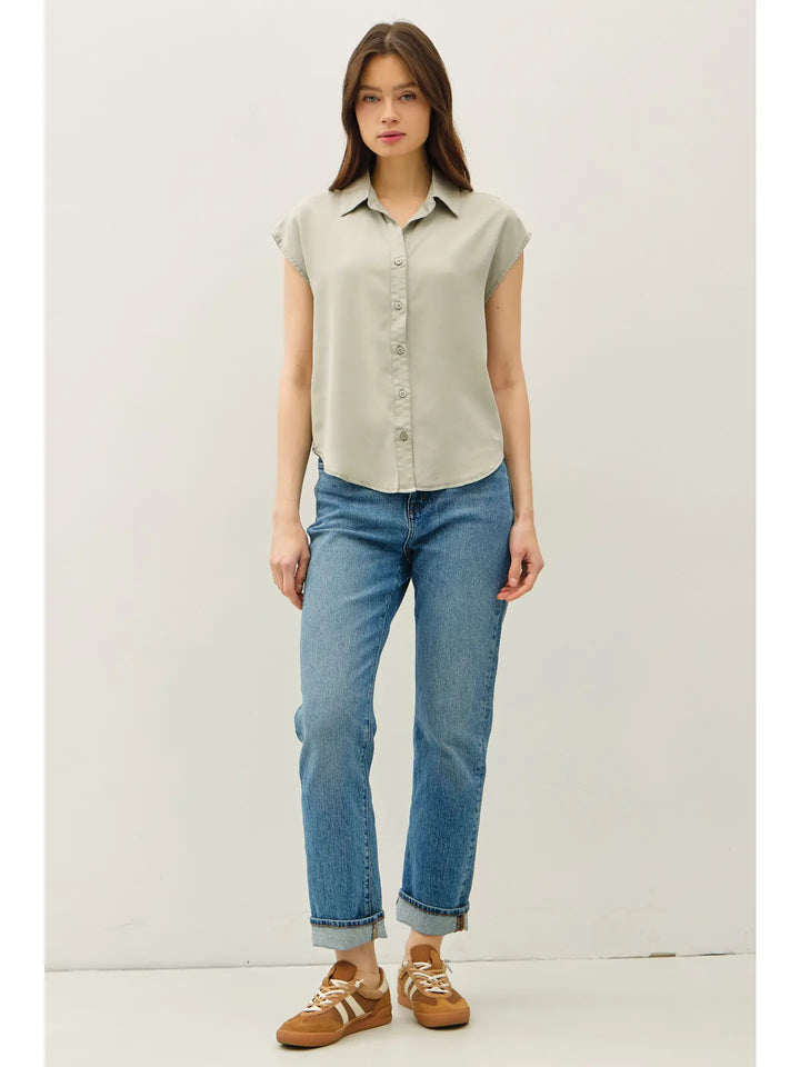 CAP SLEEVE BUTTON UP TENCEL SHIRT
