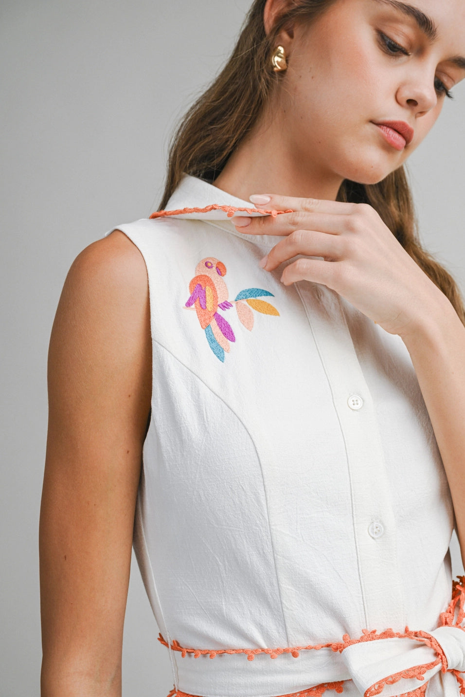 EMBROIDERED COLLARED MINI DRESS