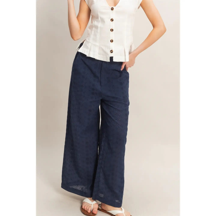 FLORAL EYELET PANTS