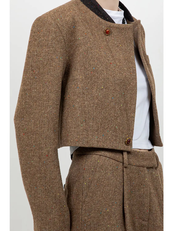 TEXTURED TWEED CROPPED JACKET