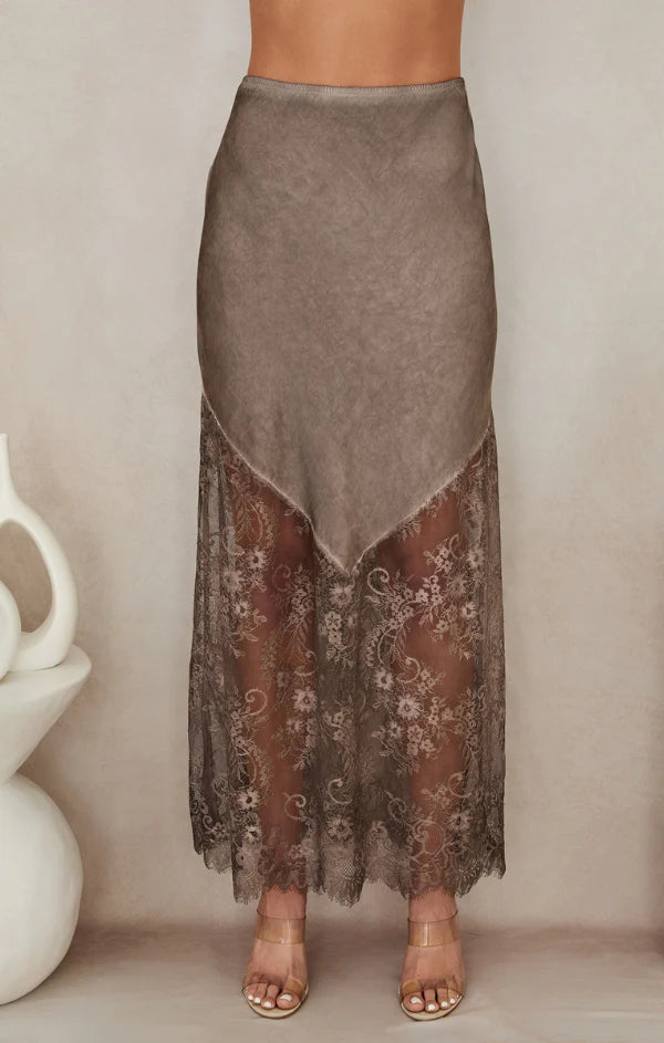 VISCOSE MAXI SKIRT WITH LACE HEM