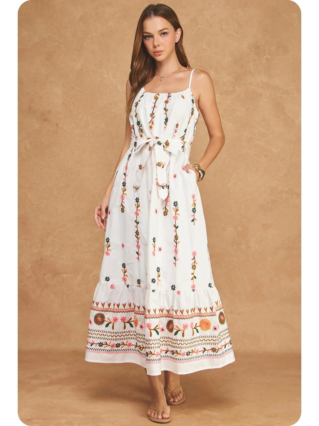 FLORAL EMBROIDERED DETAIL MIDI DRESS