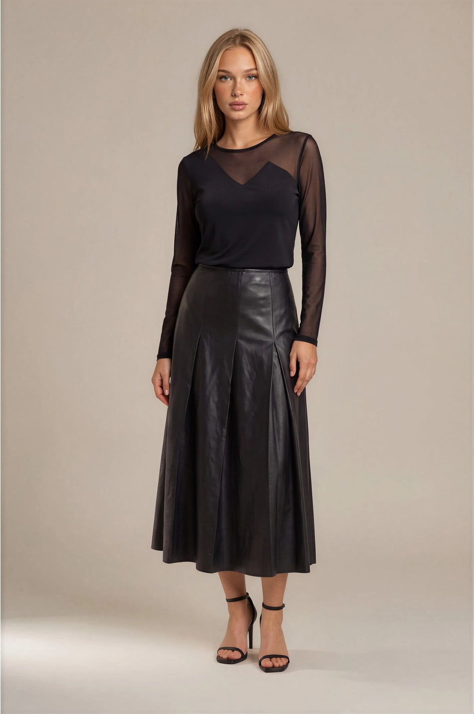 PLEATED SOFT VEGAN LEATHER SKIRT