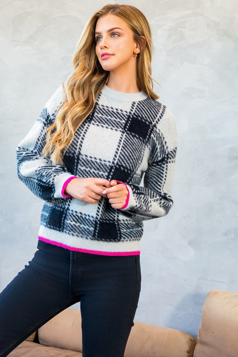 MOHAIR PLAID SWEATER