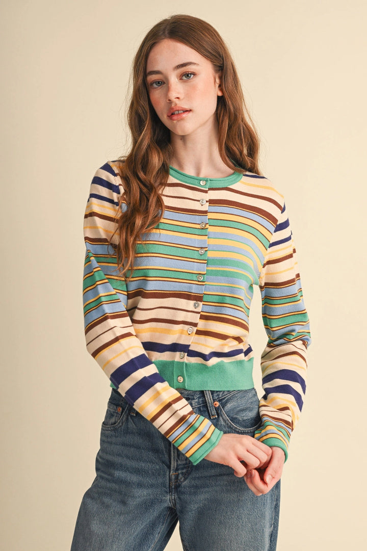 MULTI-COLOR STRIPED SWEATER CARDIGAN