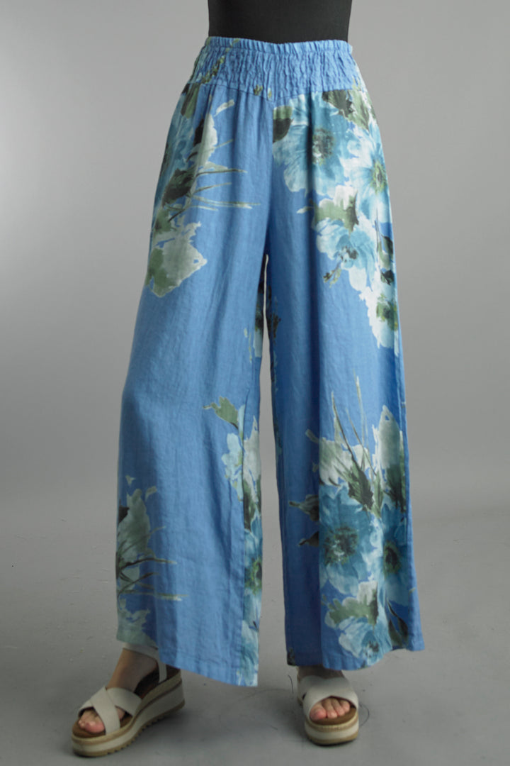 SMOCKED PRINT PANTS