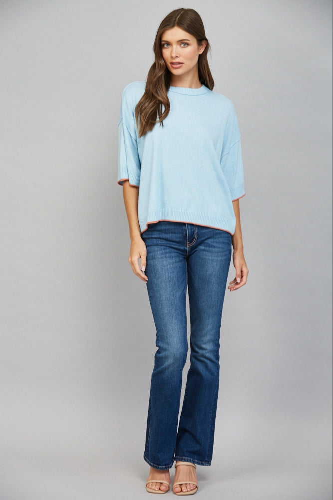 SHORT SLEEVE CASHMERE BLEND SWEATER