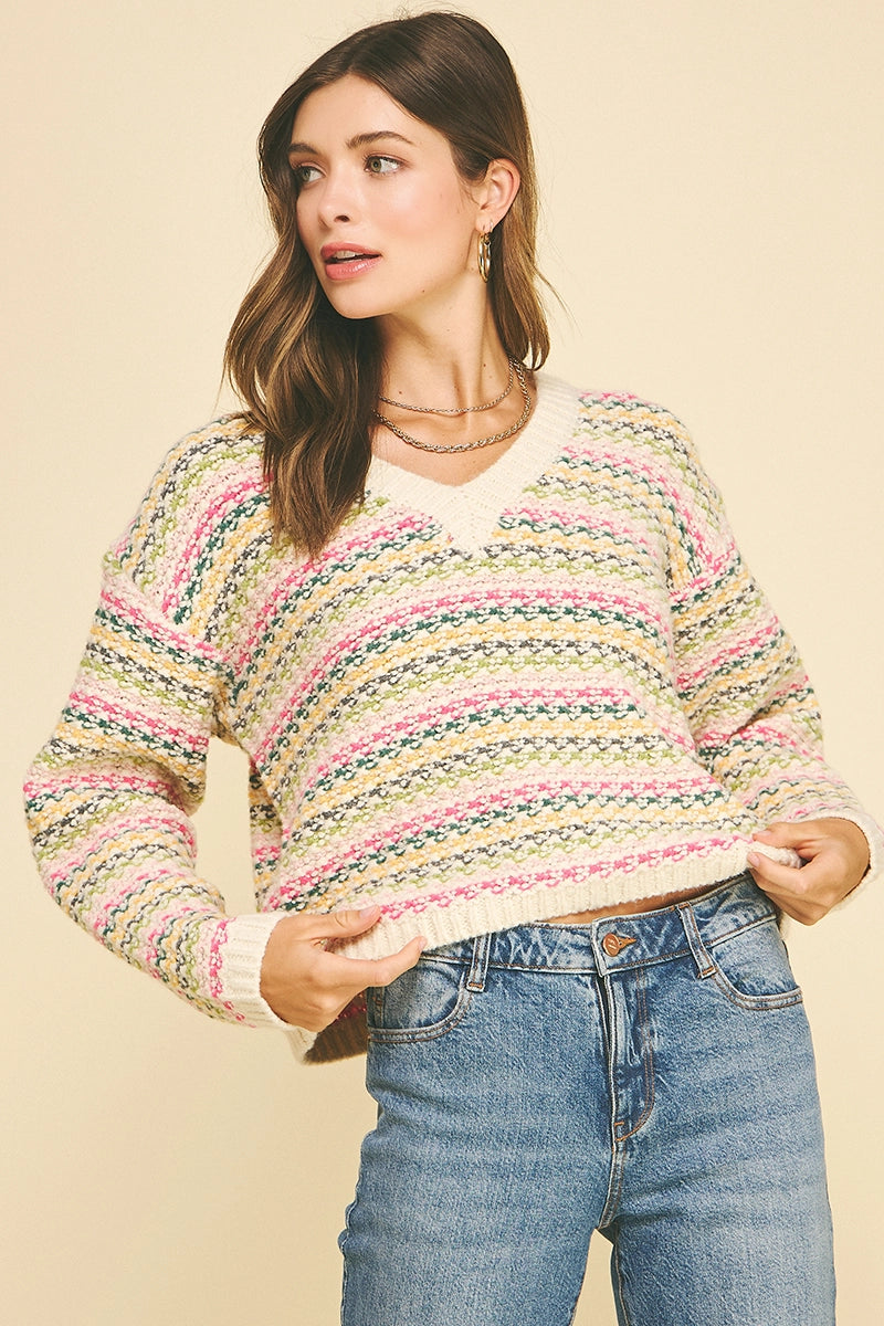 MULTI COLOR KNIT CROP SWEATER