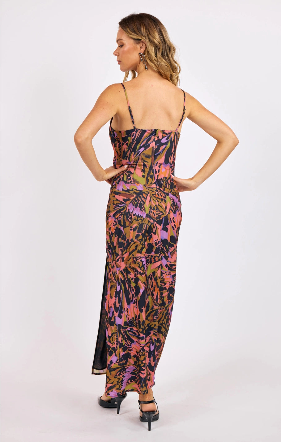 BUTTERFLY KISS HIGH SLIT BIAS MAXI SLIP DRESS