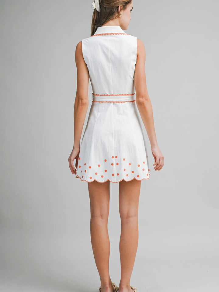 EMBROIDERED COLLARED MINI DRESS