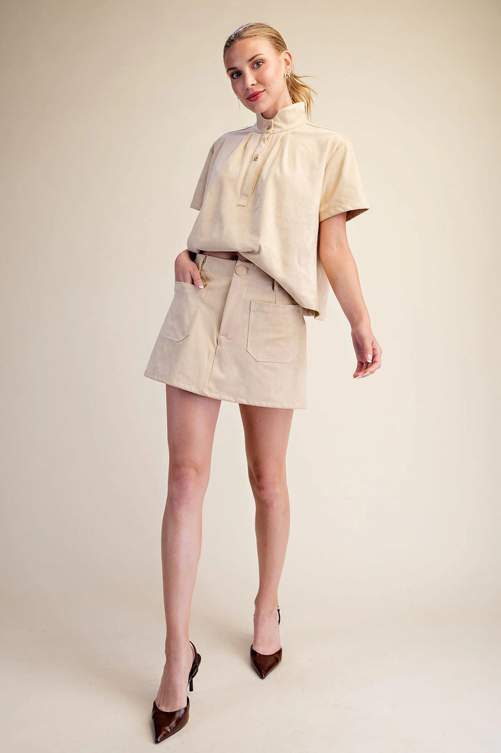 HIGH WAIST FRONT POCKET STRETCH SKORT