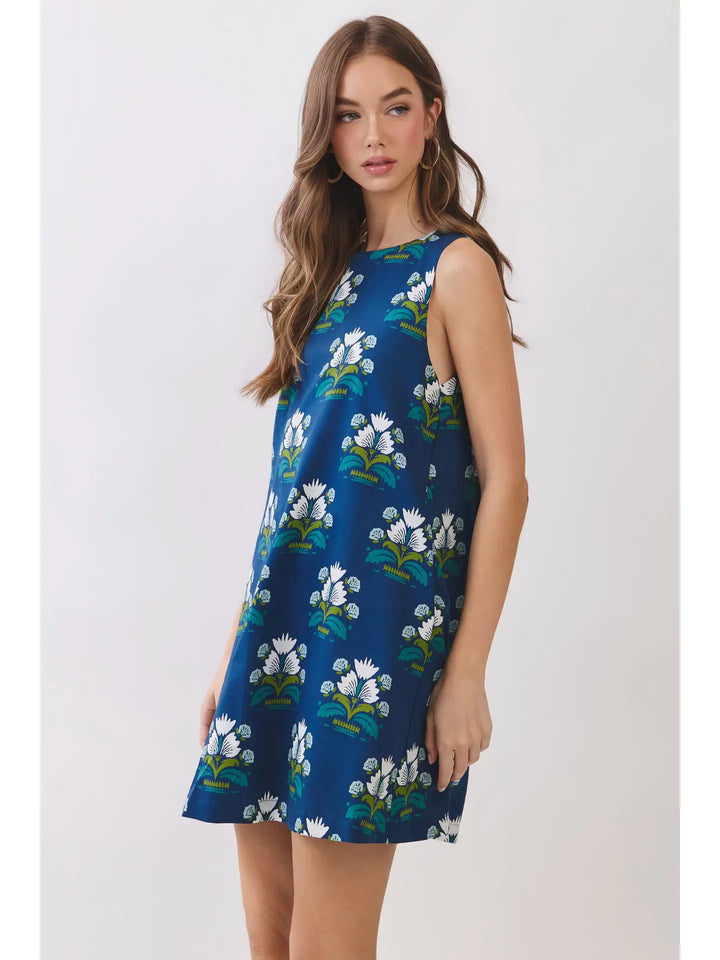 FLORAL PRINT BOW BACK SHIFT DRESS