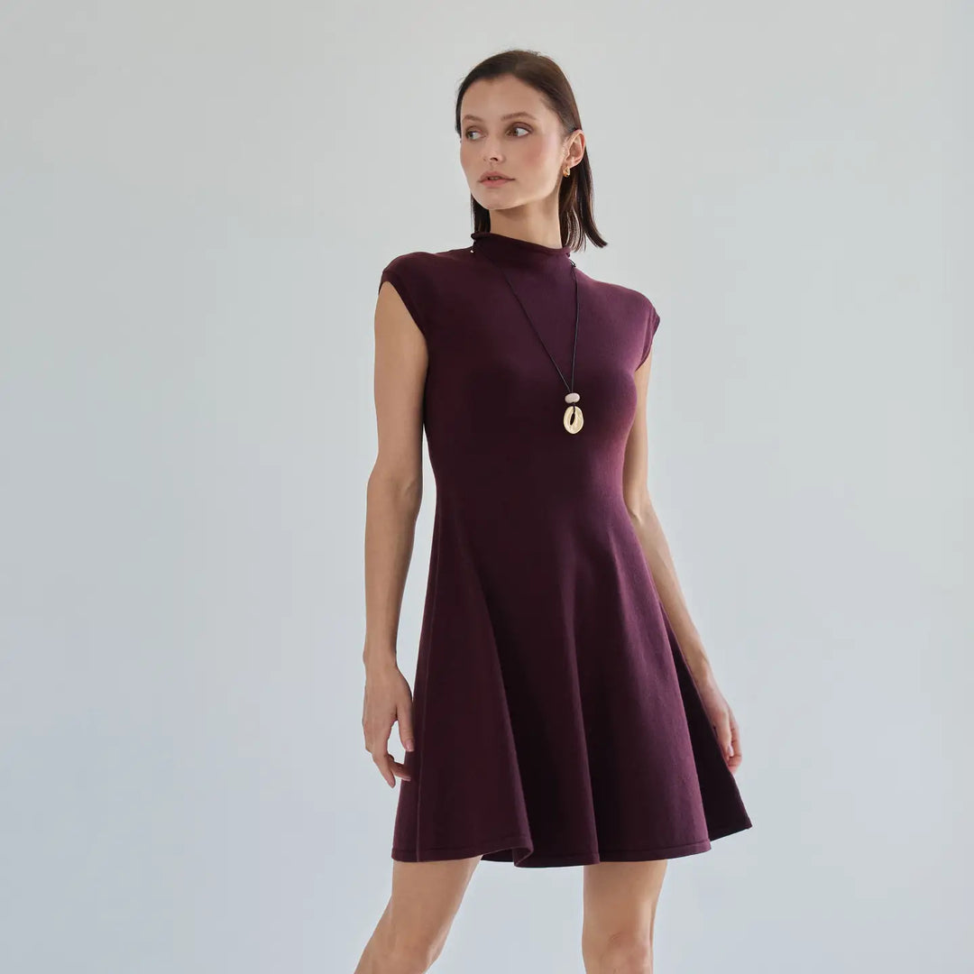 MOCK NECK FIT &amp; FLARE MINI SWEATER DRESS