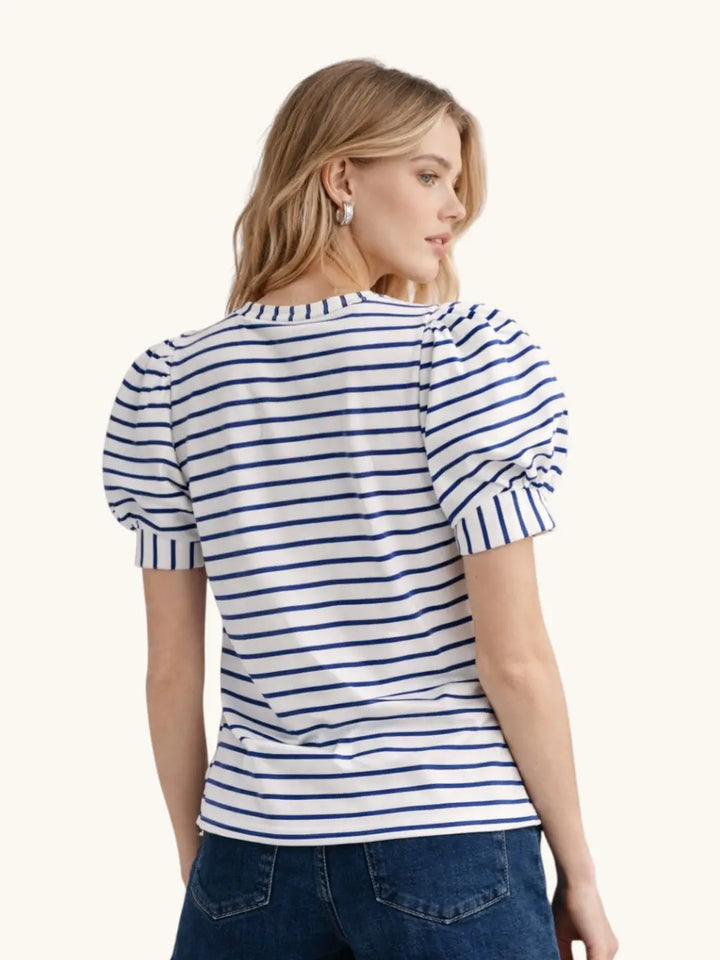 STRIPED PUFF SLEEVE T SHIRT
