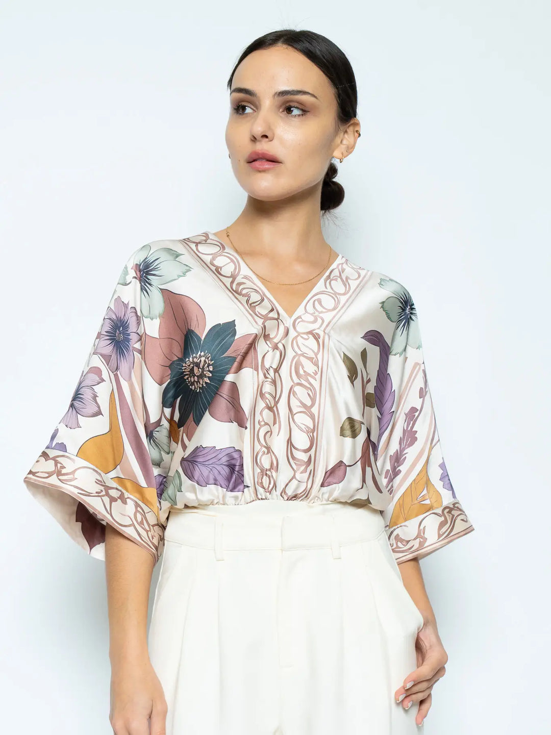 FLORAL PRINT DEEP V NECK BODYSUIT