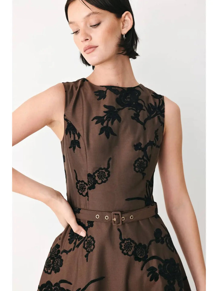 TEXTURED WOVEN MIDI DRESS