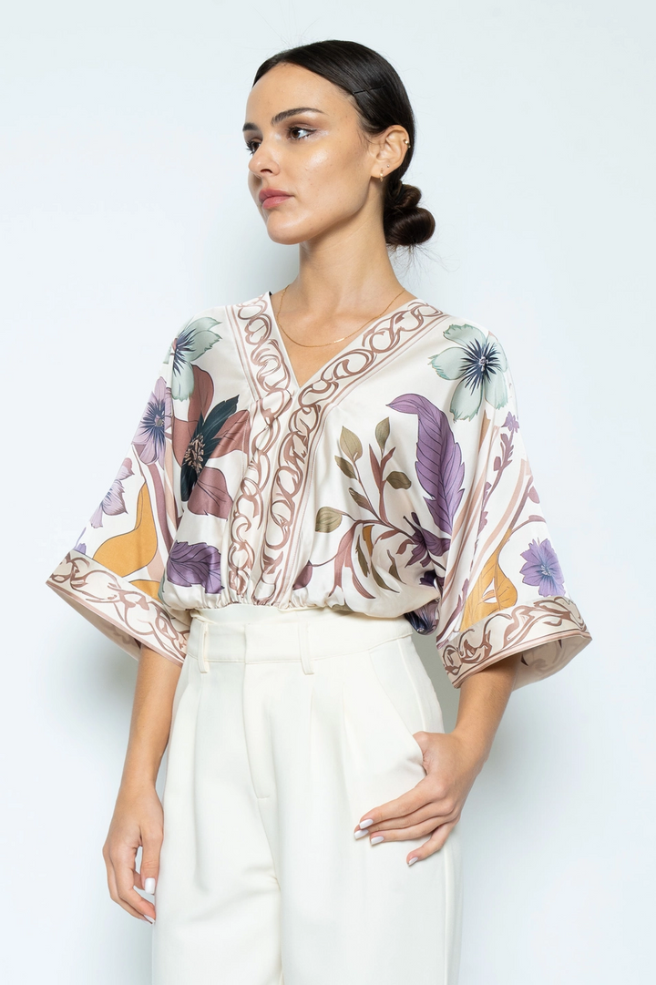 FLORAL PRINT DEEP V NECK BODYSUIT